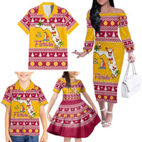 Florida Christmas Family Matching Off Shoulder Long Sleeve Dress and Hawaiian Shirt Santa Claus Florida Map With Orange - Wonder Print Shop