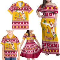 Florida Christmas Family Matching Off Shoulder Maxi Dress and Hawaiian Shirt Santa Claus Florida Map With Orange - Wonder Print Shop