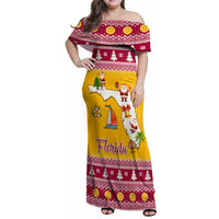 Florida Christmas Family Matching Off Shoulder Maxi Dress and Hawaiian Shirt Santa Claus Florida Map With Orange - Wonder Print Shop