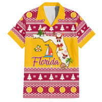 Florida Christmas Family Matching Off Shoulder Short Dress and Hawaiian Shirt Santa Claus Florida Map With Orange - Wonder Print Shop