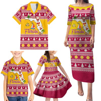 Florida Christmas Family Matching Puletasi Dress and Hawaiian Shirt Santa Claus Florida Map With Orange - Wonder Print Shop