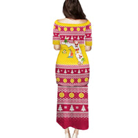 Florida Christmas Family Matching Puletasi Dress and Hawaiian Shirt Santa Claus Florida Map With Orange - Wonder Print Shop