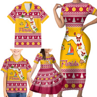 Florida Christmas Family Matching Short Sleeve Bodycon Dress and Hawaiian Shirt Santa Claus Florida Map With Orange - Wonder Print Shop