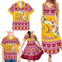 Florida Christmas Family Matching Summer Maxi Dress and Hawaiian Shirt Santa Claus Florida Map With Orange - Wonder Print Shop