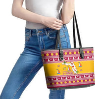 Florida Christmas Leather Tote Bag Santa Claus Florida Map With Orange - Wonder Print Shop
