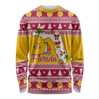 Florida Christmas Long Sleeve Shirt Santa Claus Florida Map With Orange - Wonder Print Shop