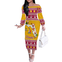 Florida Christmas Off The Shoulder Long Sleeve Dress Santa Claus Florida Map With Orange - Wonder Print Shop