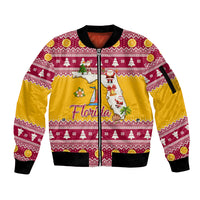 Florida Christmas Sleeve Zip Bomber Jacket Santa Claus Florida Map With Orange - Wonder Print Shop