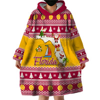 Florida Christmas Wearable Blanket Hoodie Santa Claus Florida Map With Orange - Wonder Print Shop