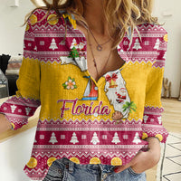 Florida Christmas Women Casual Shirt Santa Claus Florida Map With Orange - Wonder Print Shop