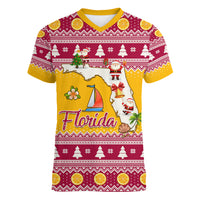 Florida Christmas Women V Neck T Shirt Santa Claus Florida Map With Orange - Wonder Print Shop