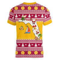 Florida Christmas Women V Neck T Shirt Santa Claus Florida Map With Orange - Wonder Print Shop