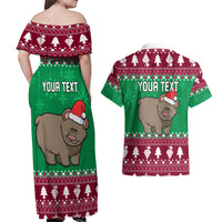 Custom California Christmas Couples Matching Off Shoulder Maxi Dress and Hawaiian Shirt Santa Grizzly Bear With Grape - Wonder Print Shop