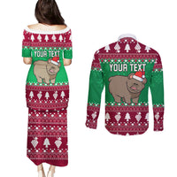 Custom California Christmas Couples Matching Puletasi Dress and Long Sleeve Button Shirt Santa Grizzly Bear With Grape - Wonder Print Shop