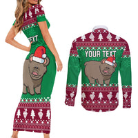 Custom California Christmas Couples Matching Short Sleeve Bodycon Dress and Long Sleeve Button Shirt Santa Grizzly Bear With Grape - Wonder Print Shop