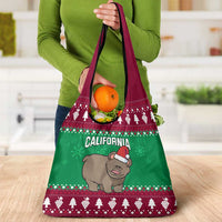 Custom California Christmas Grocery Bag Santa Grizzly Bear With Grape