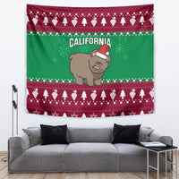Custom California Christmas Tapestry Santa Grizzly Bear With Grape - Wonder Print Shop