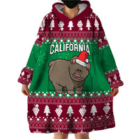 Custom California Christmas Wearable Blanket Hoodie Santa Grizzly Bear With Grape - Wonder Print Shop