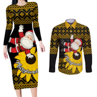 Maryland Christmas Couples Matching Long Sleeve Bodycon Dress and Long Sleeve Button Shirt Santa Claus With Black Eyed Susan Flower - Wonder Print Shop