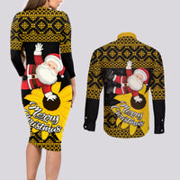 Maryland Christmas Couples Matching Long Sleeve Bodycon Dress and Long Sleeve Button Shirt Santa Claus With Black Eyed Susan Flower - Wonder Print Shop