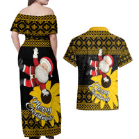 Maryland Christmas Couples Matching Off Shoulder Maxi Dress and Hawaiian Shirt Santa Claus With Black Eyed Susan Flower - Wonder Print Shop