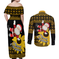 Maryland Christmas Couples Matching Off Shoulder Maxi Dress and Long Sleeve Button Shirt Santa Claus With Black Eyed Susan Flower - Wonder Print Shop