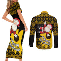 Maryland Christmas Couples Matching Short Sleeve Bodycon Dress and Long Sleeve Button Shirt Santa Claus With Black Eyed Susan Flower - Wonder Print Shop