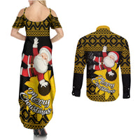 Maryland Christmas Couples Matching Summer Maxi Dress and Long Sleeve Button Shirt Santa Claus With Black Eyed Susan Flower - Wonder Print Shop