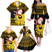 Maryland Christmas Family Matching Off Shoulder Long Sleeve Dress and Hawaiian Shirt Santa Claus With Black Eyed Susan Flower - Wonder Print Shop