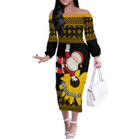 Maryland Christmas Family Matching Off Shoulder Long Sleeve Dress and Hawaiian Shirt Santa Claus With Black Eyed Susan Flower - Wonder Print Shop