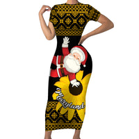 Maryland Christmas Family Matching Short Sleeve Bodycon Dress and Hawaiian Shirt Santa Claus With Black Eyed Susan Flower - Wonder Print Shop