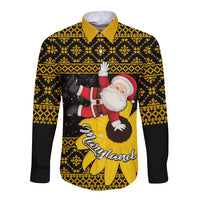 Maryland Christmas Long Sleeve Button Shirt Santa Claus With Black Eyed Susan Flower - Wonder Print Shop