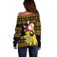Maryland Christmas Off Shoulder Sweater Santa Claus With Black Eyed Susan Flower - Wonder Print Shop