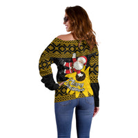 Maryland Christmas Off Shoulder Sweater Santa Claus With Black Eyed Susan Flower - Wonder Print Shop