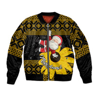 Maryland Christmas Sleeve Zip Bomber Jacket Santa Claus With Black Eyed Susan Flower - Wonder Print Shop