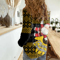 Maryland Christmas Women Casual Shirt Santa Claus With Black Eyed Susan Flower - Wonder Print Shop