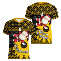 Maryland Christmas Women V Neck T Shirt Santa Claus With Black Eyed Susan Flower - Wonder Print Shop