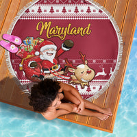 Custom Maryland Christmas Beach Blanket Santa Claus Riding A Reindeer - Wonder Print Shop