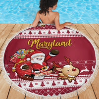 Custom Maryland Christmas Beach Blanket Santa Claus Riding A Reindeer - Wonder Print Shop