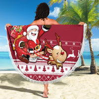 Custom Maryland Christmas Beach Blanket Santa Claus Riding A Reindeer - Wonder Print Shop