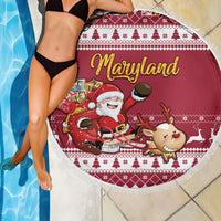 Custom Maryland Christmas Beach Blanket Santa Claus Riding A Reindeer - Wonder Print Shop