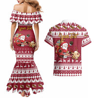 Custom Maryland Christmas Couples Matching Mermaid Dress and Hawaiian Shirt Santa Claus Riding A Reindeer - Wonder Print Shop