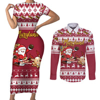 Custom Maryland Christmas Couples Matching Short Sleeve Bodycon Dress and Long Sleeve Button Shirt Santa Claus Riding A Reindeer - Wonder Print Shop
