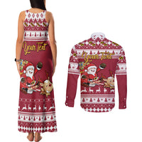Custom Maryland Christmas Couples Matching Tank Maxi Dress and Long Sleeve Button Shirt Santa Claus Riding A Reindeer - Wonder Print Shop