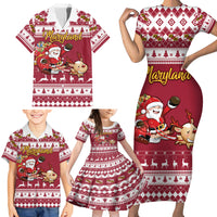 Custom Maryland Christmas Family Matching Short Sleeve Bodycon Dress and Hawaiian Shirt Santa Claus Riding A Reindeer - Wonder Print Shop
