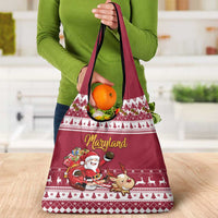 Custom Maryland Christmas Grocery Bag Santa Claus Riding A Reindeer