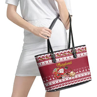 Custom Maryland Christmas Leather Tote Bag Santa Claus Riding A Reindeer - Wonder Print Shop