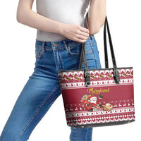 Custom Maryland Christmas Leather Tote Bag Santa Claus Riding A Reindeer - Wonder Print Shop