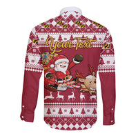 Custom Maryland Christmas Long Sleeve Button Shirt Santa Claus Riding A Reindeer - Wonder Print Shop