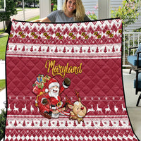 Custom Maryland Christmas Quilt Santa Claus Riding A Reindeer - Wonder Print Shop